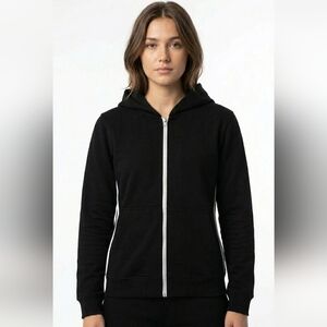 Black Zip Up Hoodie with White Stripes